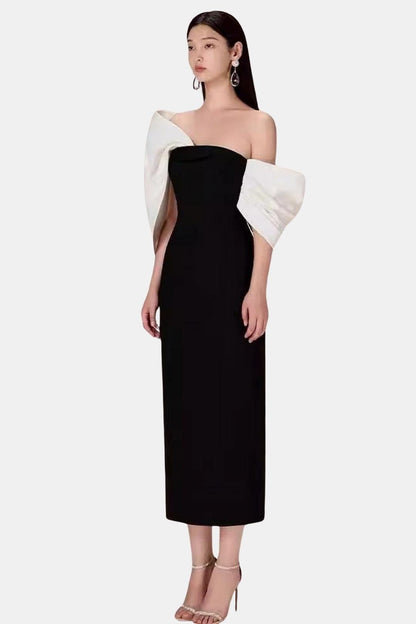 Elaria | Bowknot Contrast Midi Dress