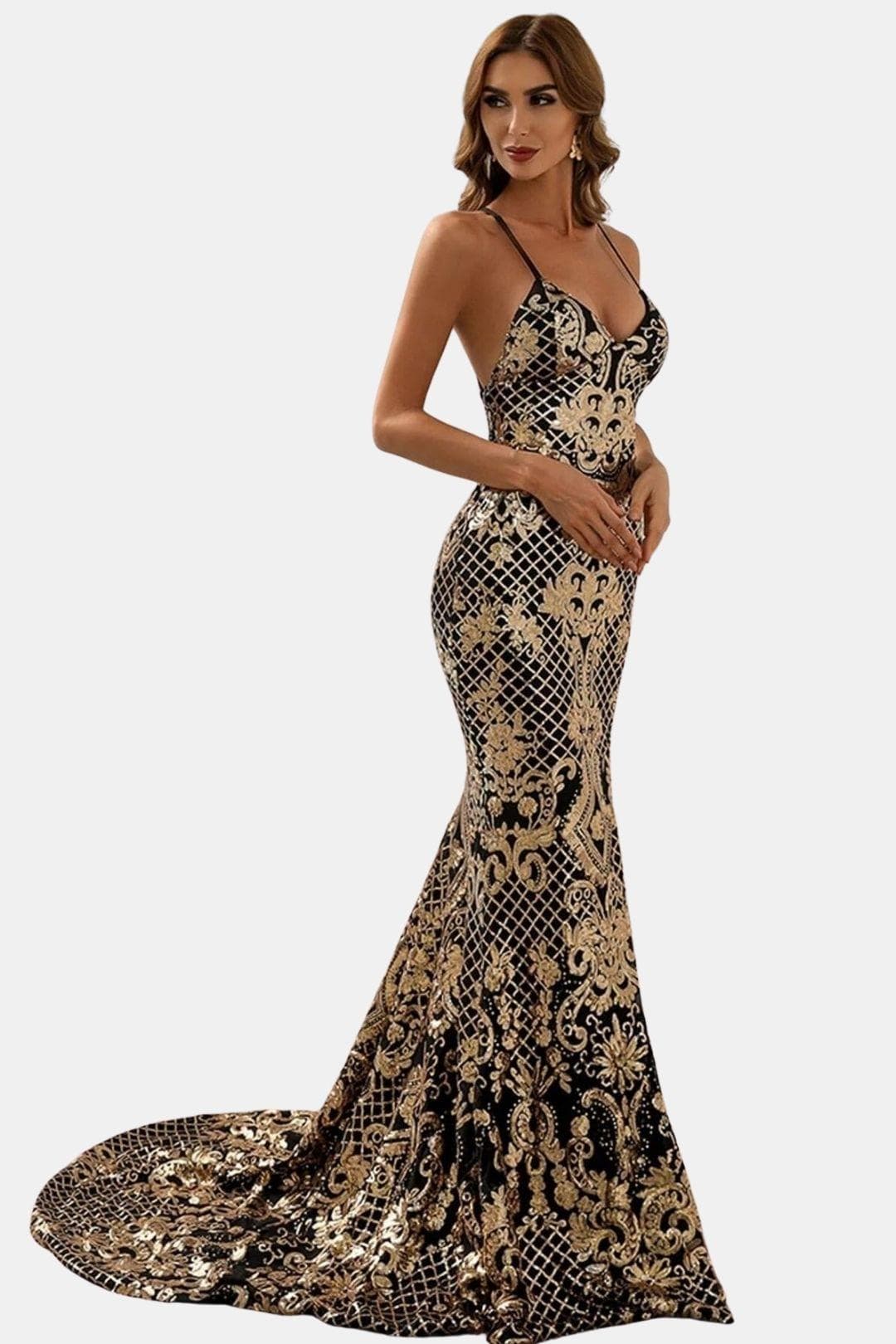 Alvaria | Baroque Sequin Backless Maxi Dress