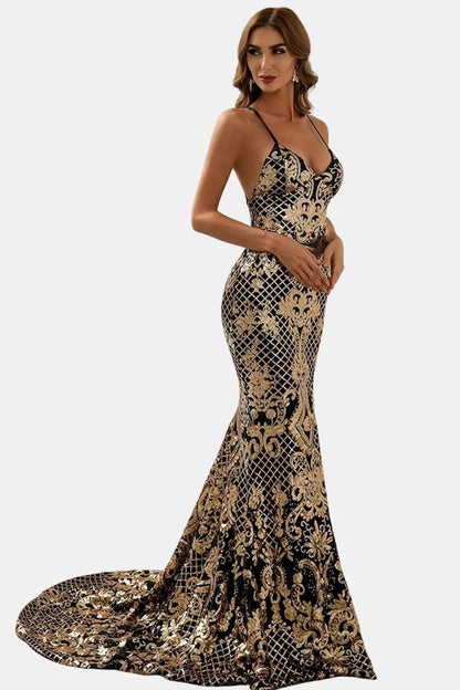 Alvaria | Baroque Sequin Backless Maxi Dress