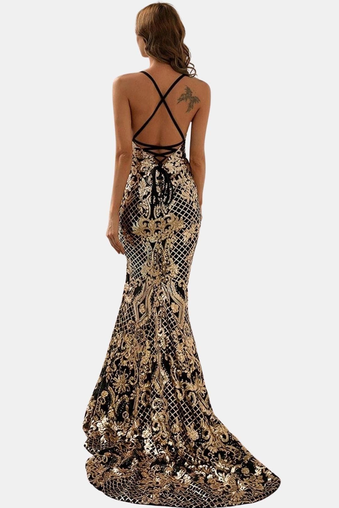 Alvaria | Baroque Sequin Backless Maxi Dress