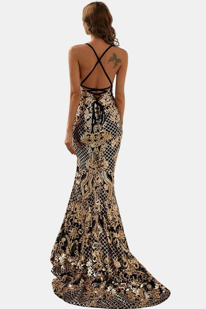 Alvaria | Baroque Sequin Backless Maxi Dress