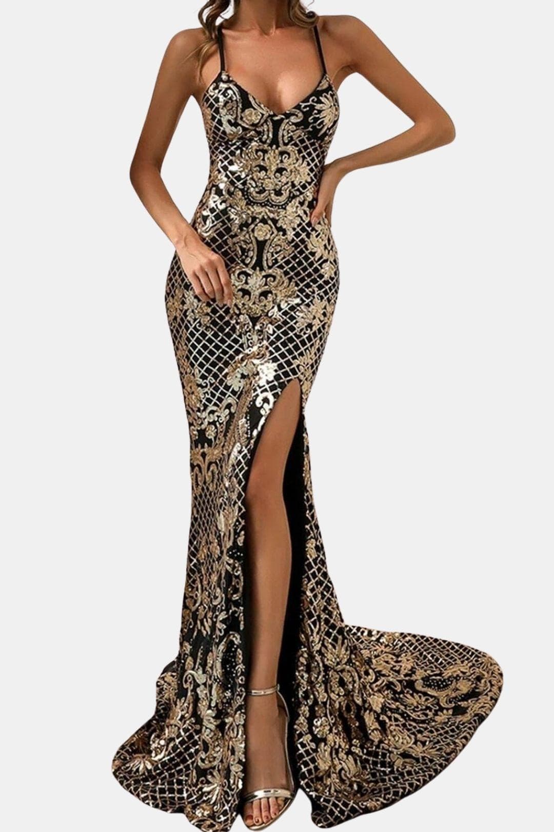 Alvaria | Baroque Sequin Backless Maxi Dress