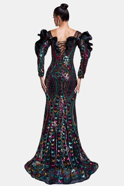 Arvenna | Ruffled Off-Shoulder Sequin Mermaid Evening Dress