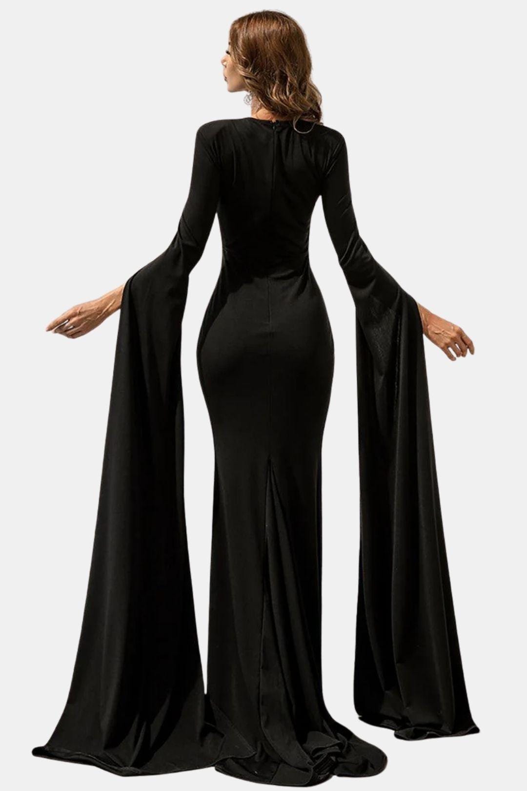 Arvenya | Cape Sleeve Cutout Black Mermaid Evening Dress